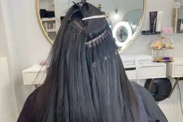 micro link hair extensions service at beauty salon in Jamaica Queens