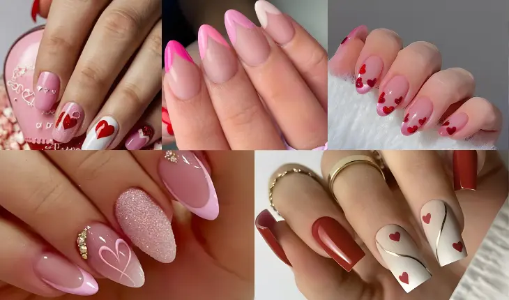 Valentine nail art designs like blush pink hearts and glitter accents in Jamaica Queens